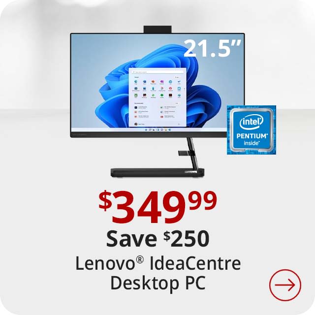 Save $210 Lenovo® IdeaCentre AIO 3i 22 Desktop PC, 21.5" Screen, Intel® Pentium® 8505, 4GB Memory, 256GB Solid State Drive, Windows® 11, F0GG000RUS