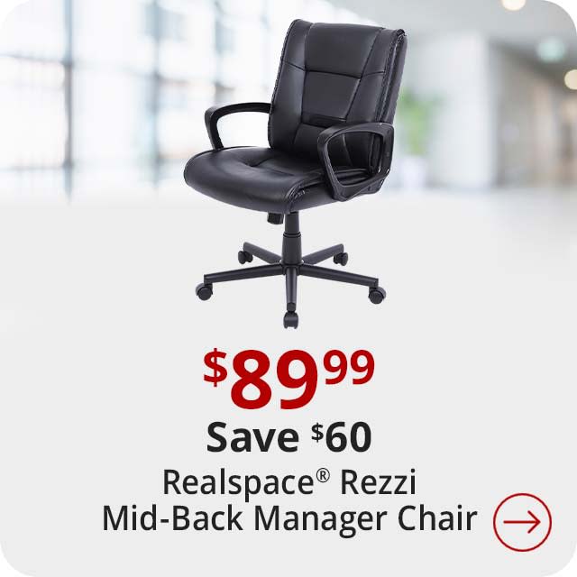 Save $60 Realspace® Rezzi Vegan Leather Mid-Back Manager Chair, Black