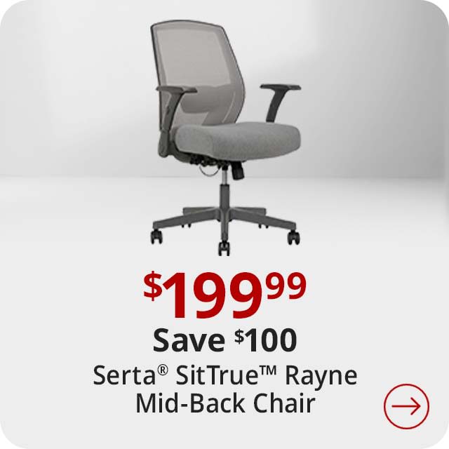 Save $100 Serta® SitTrue™ Rayne Ergonomic Mesh/Fabric Mid-Back Task Chair, Gray