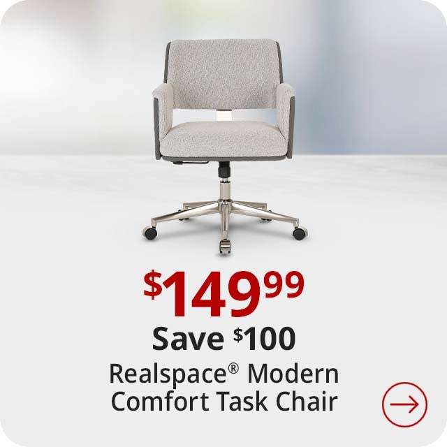 Save $100 Realspace® Modern Comfort Picali Bouclé Fabric/Vegan Leather Low-Back Task Chair, White Stone/Gray/Brushed Nickel, BIFMA Compliant