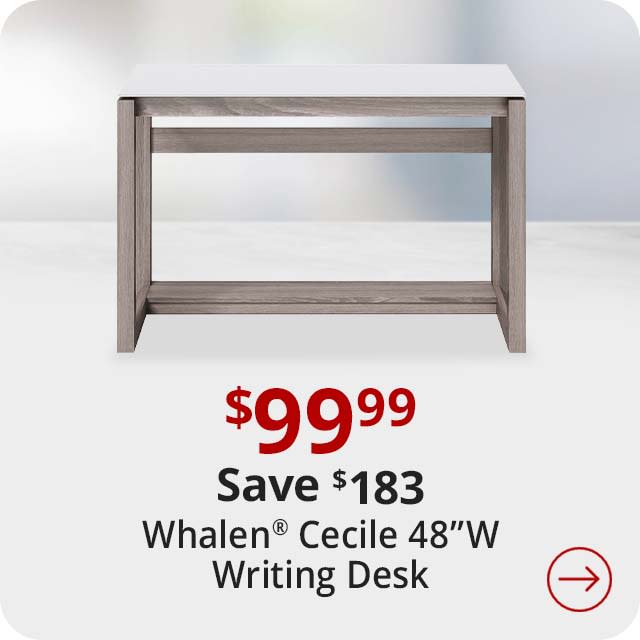 Save $183 Whalen® Cecile 48”W Writing Desk, Snowdrift White/Fossil Greige Oak