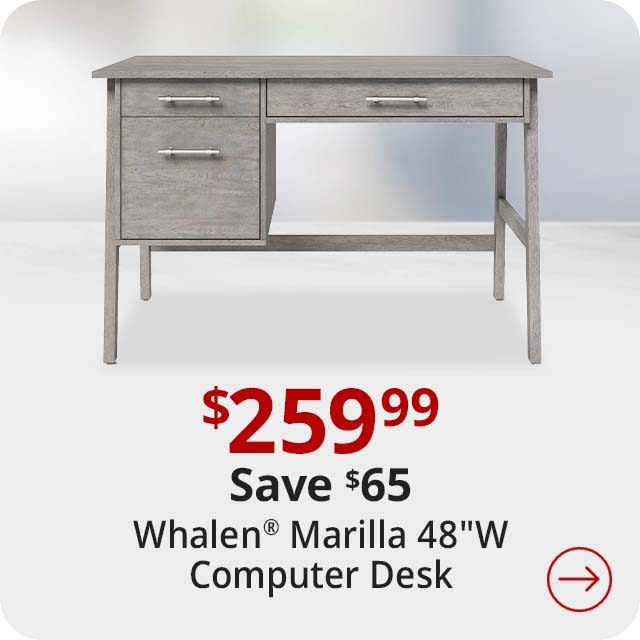 Save $65 Whalen® Marilla 48"W Wood Pedestal Computer Desk, Driftwood Gray