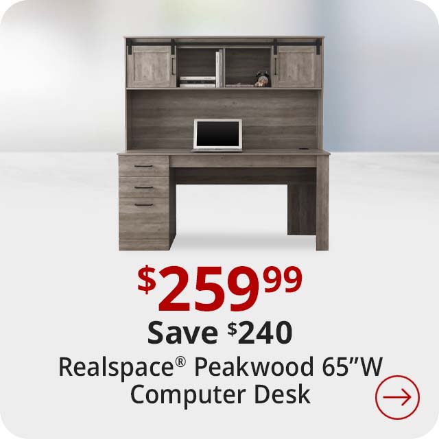 Save $240 Realspace® Peakwood 65"W Computer Desk With Hutch And Wireless Charging, Smoky Brown