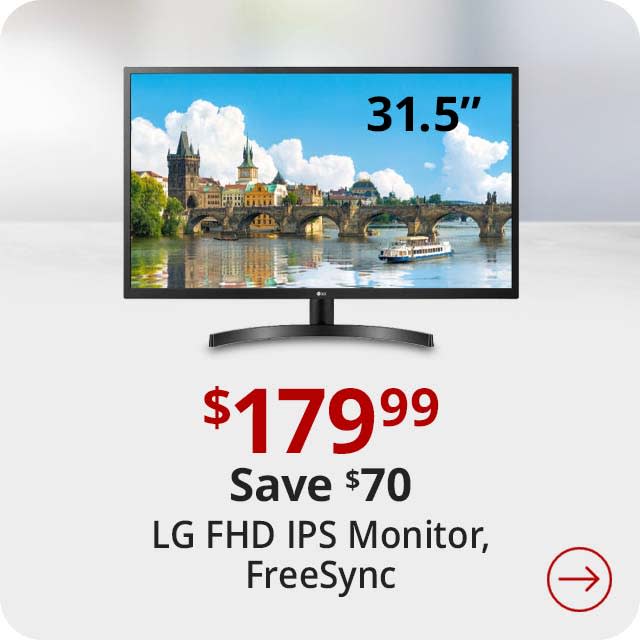 Save $70 LG 31.5" FHD IPS Monitor, FreeSync, 32MN530NP-B