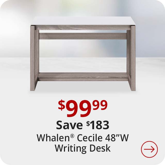 Save $163 Whalen® Cecile 48”W Writing Desk, Snowdrift White/Fossil Greige Oak