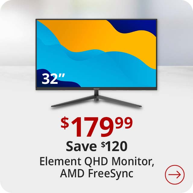 Save $120 Element EM3FPAC32BC 32" 1440p QHD IPS Monitor with 65W USB-C, Display Port, and FreeSync