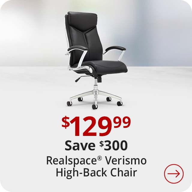 Save $300 Realspace® Modern Comfort Verismo Bonded Leather High-Back Executive Chair, Brown/Chrome, BIFMA Compliant
