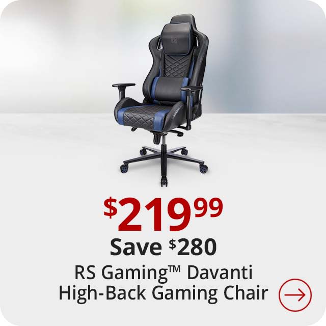 Save $280 RS Gaming™ Davanti Vegan Leather High-Back Gaming Chair, Black/Blue, BIFMA Compliant
