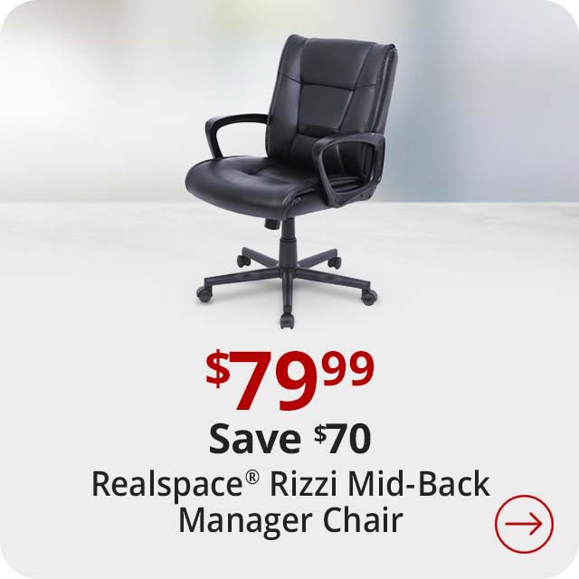 Save $70 Realspace® Rezzi Vegan Leather Mid-Back Manager Chair, Black