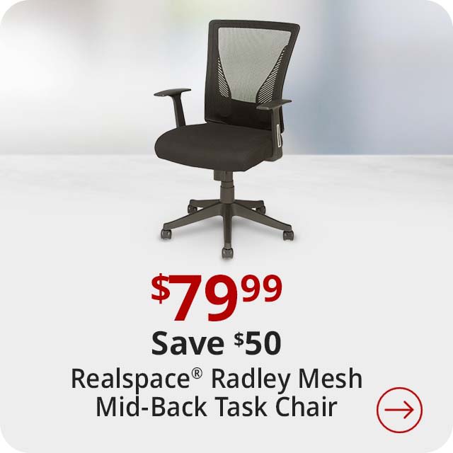 Save $50 Realspace® Radley Mesh/Fabric Mid-Back Task Chair, Rich Blue, BIFMA Compliant