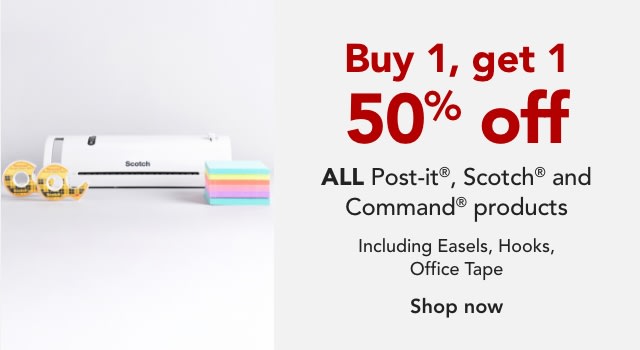 Buy One, Get One 50% off all 3M Products (Scotch, Command, Post-it)