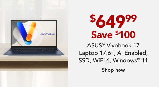 ASUS Vivobook F1704VAP-OS54 17 Laptop, 17.3" Screen, Intel Core 5, AI Enabled, 16GB Memory