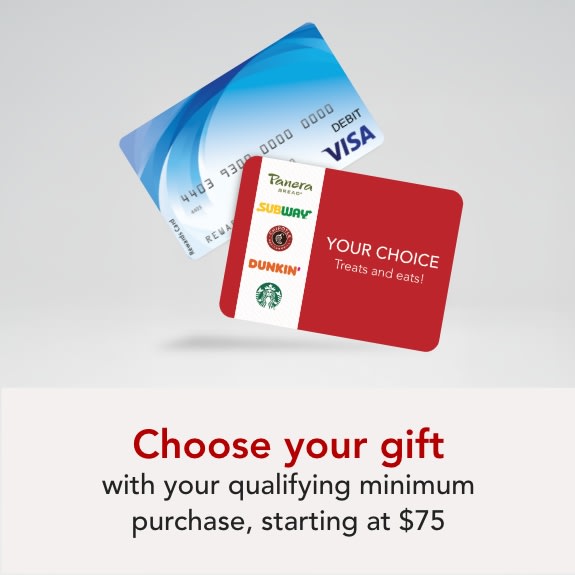 Choose your gift with your qualifying minimum purchase, starting at $75