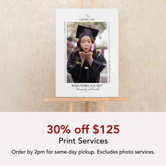 30% off $125 purchase of print services. Excludes photo services.