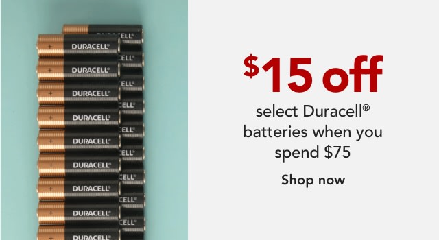 $15 off select Duracell Batteries when you spend $75