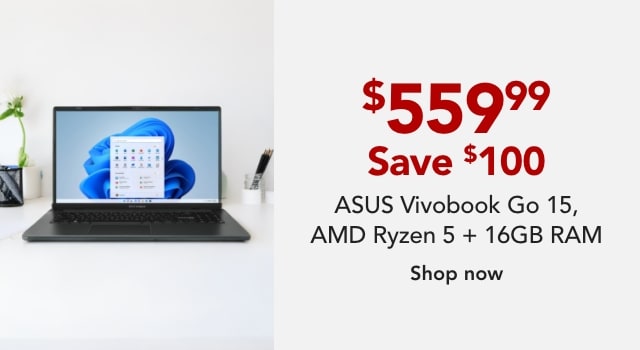 ASUS® Vivobook Go E1504FA-OS54 Laptop, 15.6", AMD Ryzen 5, AI Enabled, 16GB Memory, 512GB Solid State Drive