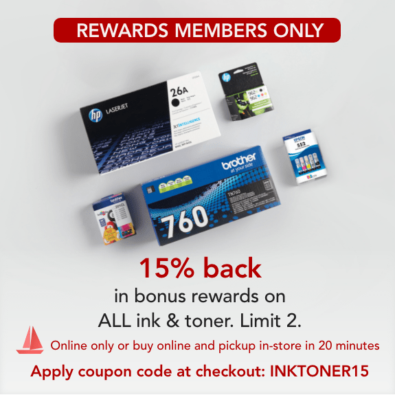 15% back in bonus rewards on ALL ink & toner