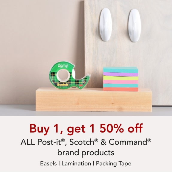 Buy one get one 50% off ALL Scotch, Post-it & Command brand products