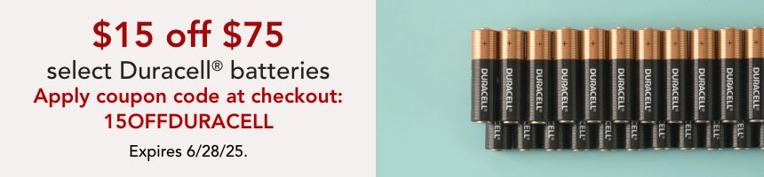 $15 off $75 purchase of select Duracell batteries