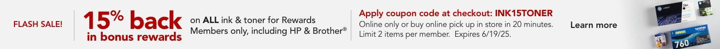 15% back in bonus rewards on ALL ink & toner