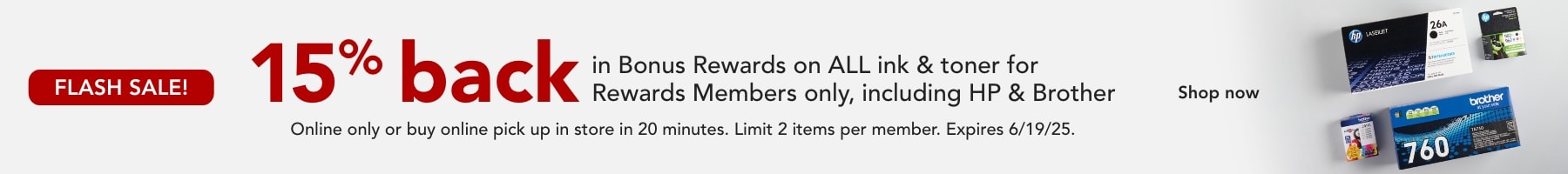 15% back in bonus rewards on all ink & Toner