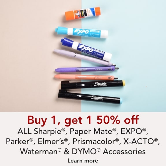 Buy 1 Get 1 50% off Sharpie, Papermate, EXPO, Elmers, Prismacolor, Parker, Waterman, Dymo Accessories & X-ACTO®