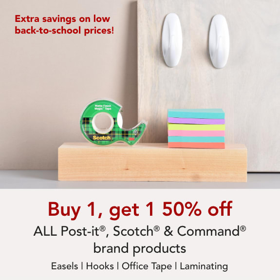 Buy one get one 50% off ALL Scotch, Post-it & Command brand products