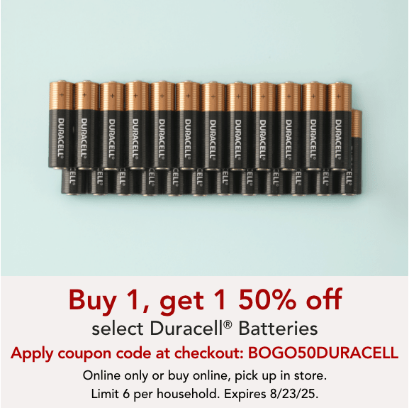Buy one get one 50% off select Duracell batteries