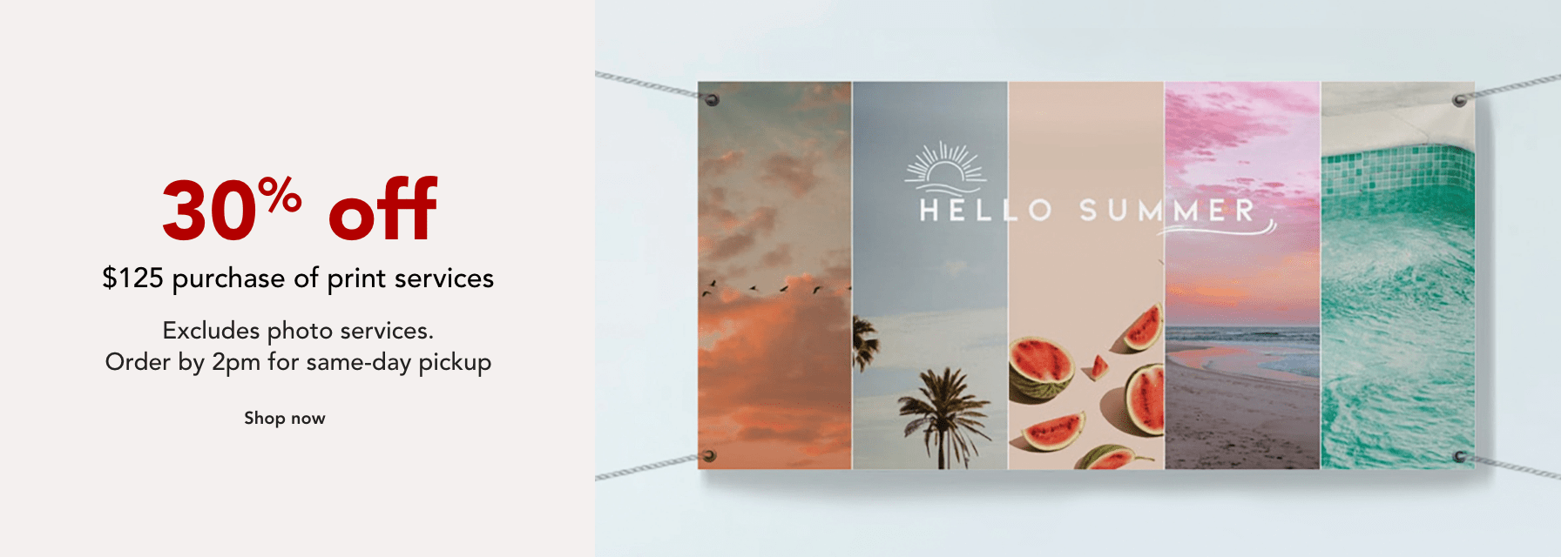 30% off $125 purchase of print services. Excludes photo services