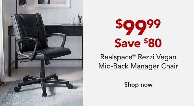 Realspace® Rezzi Vegan Leather Mid-Back Manager Office Chair, Black