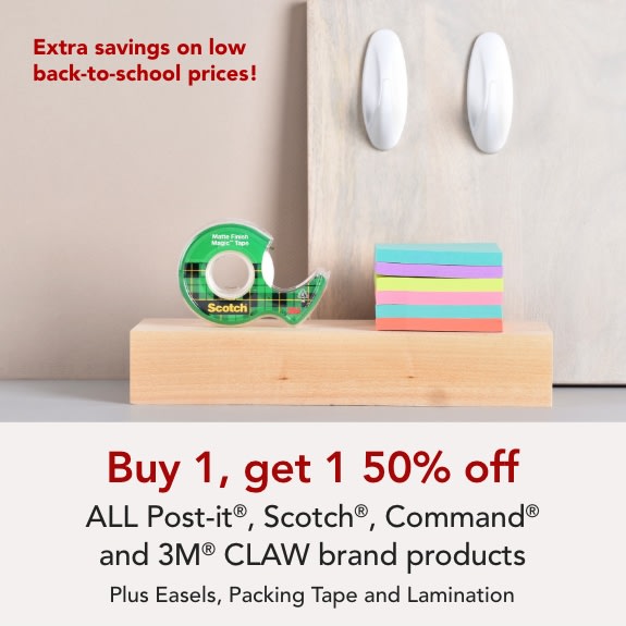 Buy one get one 50% off ALL Scotch, Post-it & Command brand products
