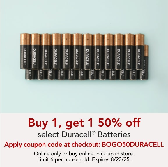 Buy one get one 50% off select Duracell batteries.