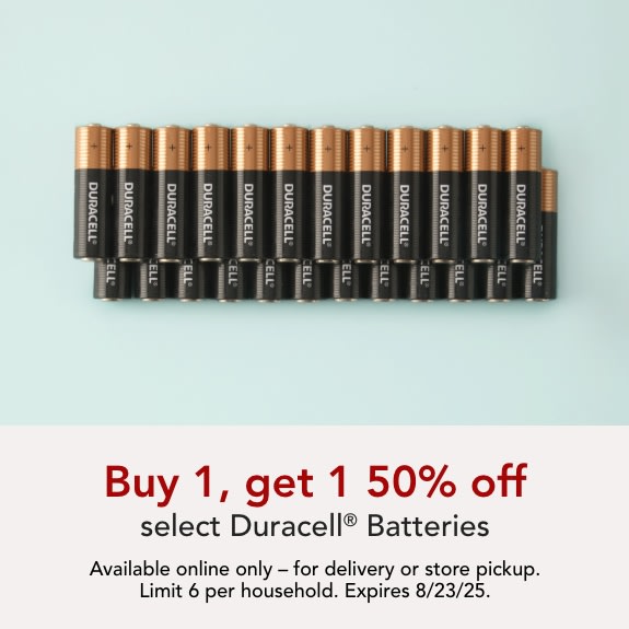 Buy one get one 50% off select Duracell batteries.