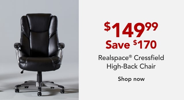 Realspace® Cressfield Bonded Leather High-Back Chair, Black/Silver