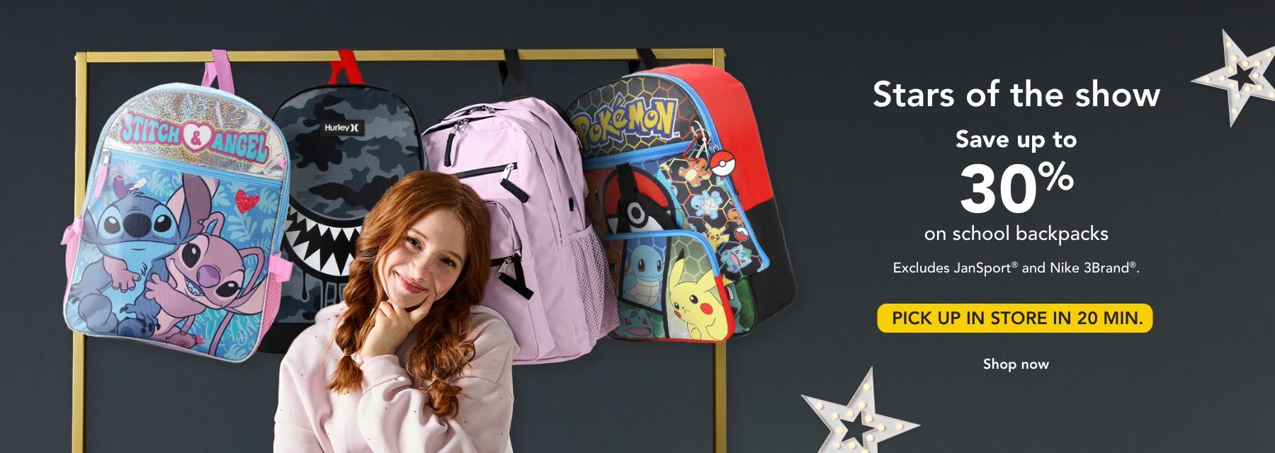 Save up to 30% on School Backpacks. (EXCLUDING JANSPORT and Nike)