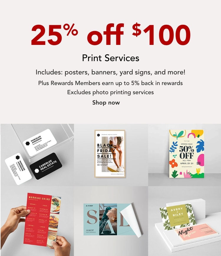 25% off $100 purchase of print services.