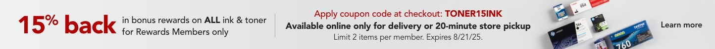 15% back in bonus rewards on ALL ink & toner
