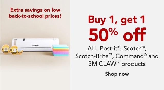 Buy One, Get One 50% off all 3M Products (Scotch, Command, Post-it)