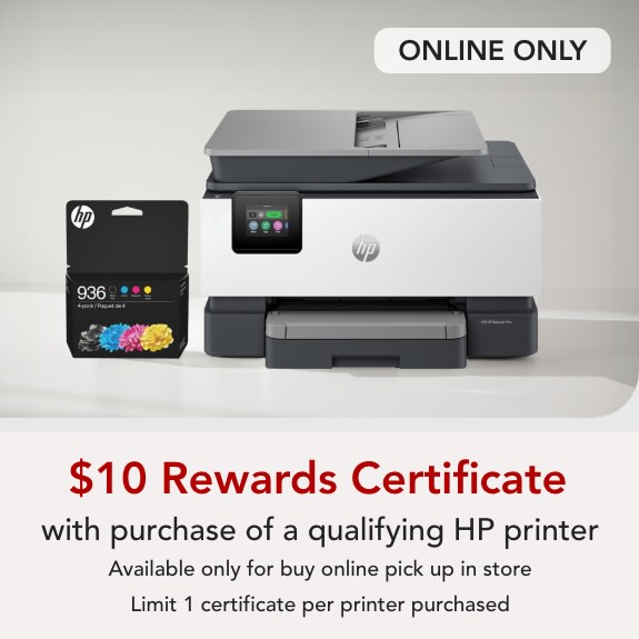 Rewards Members get a $10 Rewards Certificate when you buy a qualifying HP printer.