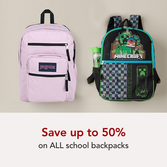  Save up to 50% on all school backpacks