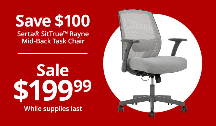 Save $100 Serta® SitTrue™ Rayne Ergonomic Mid-Back Task Chair