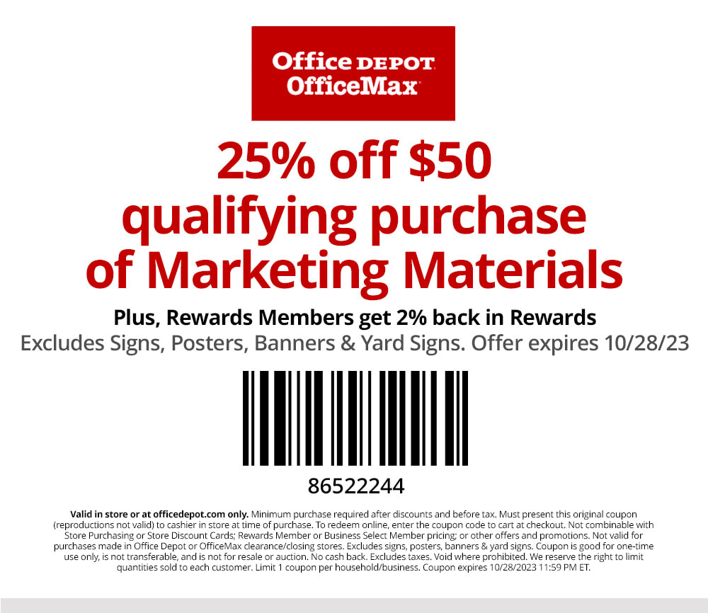 25% off $50 qualifying purchase of Marketing Materials