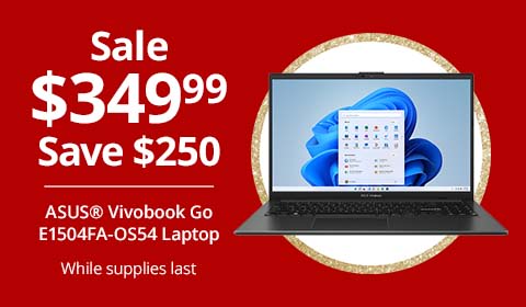 Save $250 ASUS® Vivobook Go E1504FA-OS54 Laptop, 15.6", AMD Ryzen 5, 16GB Memory, 512GB SSD