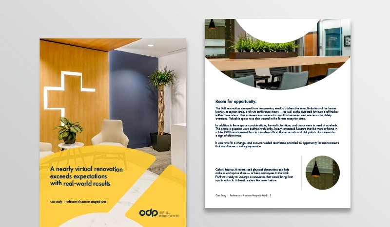 Overhauling a trade association’s space on a budget  Watch how ODP Business Solutions® Workspace Interiors helped the Federation of American Hospitals renovate the common areas in its HQ.