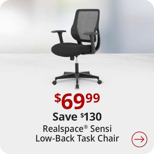 Save $130 Realspace® Sensi Mesh/Fabric Low-Back Task Chair, Black, BIFMA Compliant