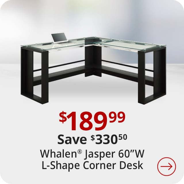 Save $330.50 Whalen® Jasper 60"W L-Shape Corner Desk, Espresso