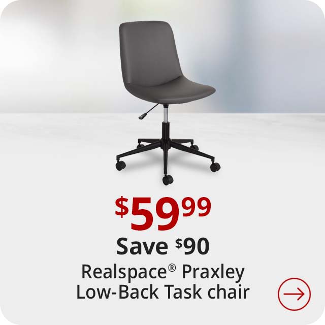 Save $90 Realspace® Praxley Faux Leather Low-Back Task Chair, Brown, BIFMA Compliant