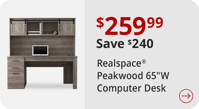 Save $240 Realspace® Peakwood 65"W Computer Desk With Hutch And Wireless Charging, Smoky Brown