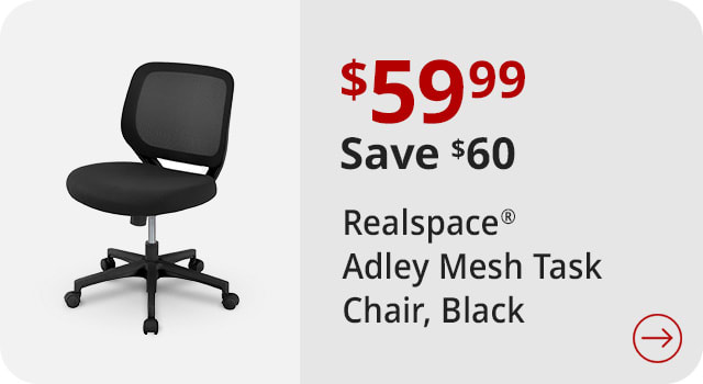 Save $60 Realspace® Adley Mesh/Fabric Low-Back Task Chair, Black, BIFMA Compliant