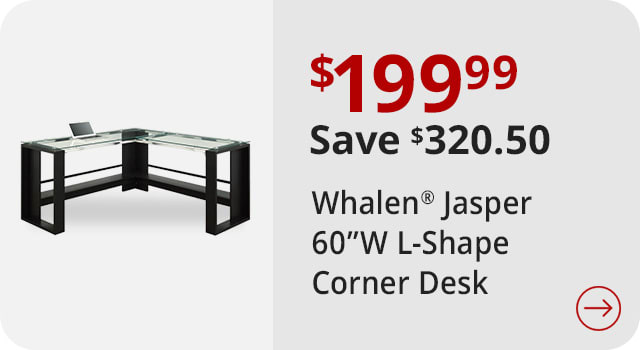 Save $320.50 Whalen® Jasper 60"W L-Shape Corner Desk, Espresso